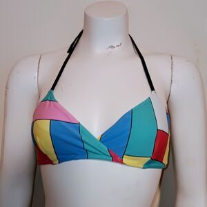 Aerie Geometric Crossover Triangle Bikini Top-Medium-Halter Adjustable Strap
